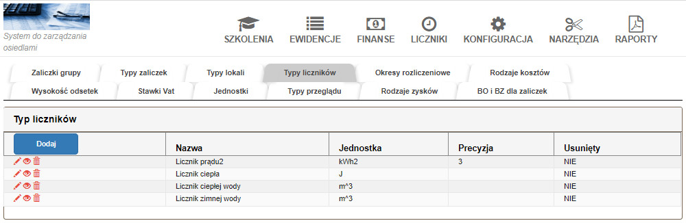 typy liczników lokali