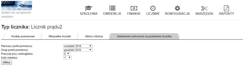 ustawienie naliczenia na podstawie licznika