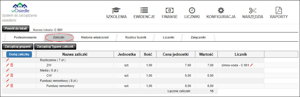 zaliczki w lokalu