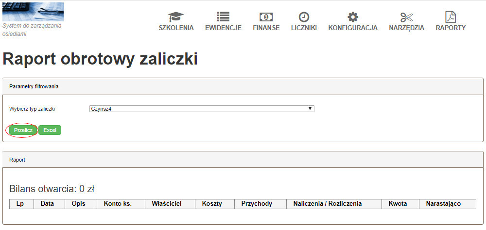 raport obrotowy zaliczki