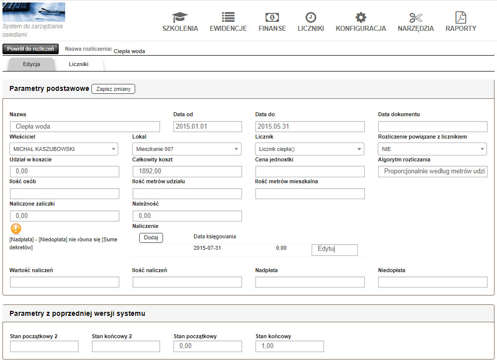 edycja rozliczeń mieszkańca