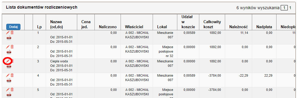 lista dokumentów rozliczeniowych