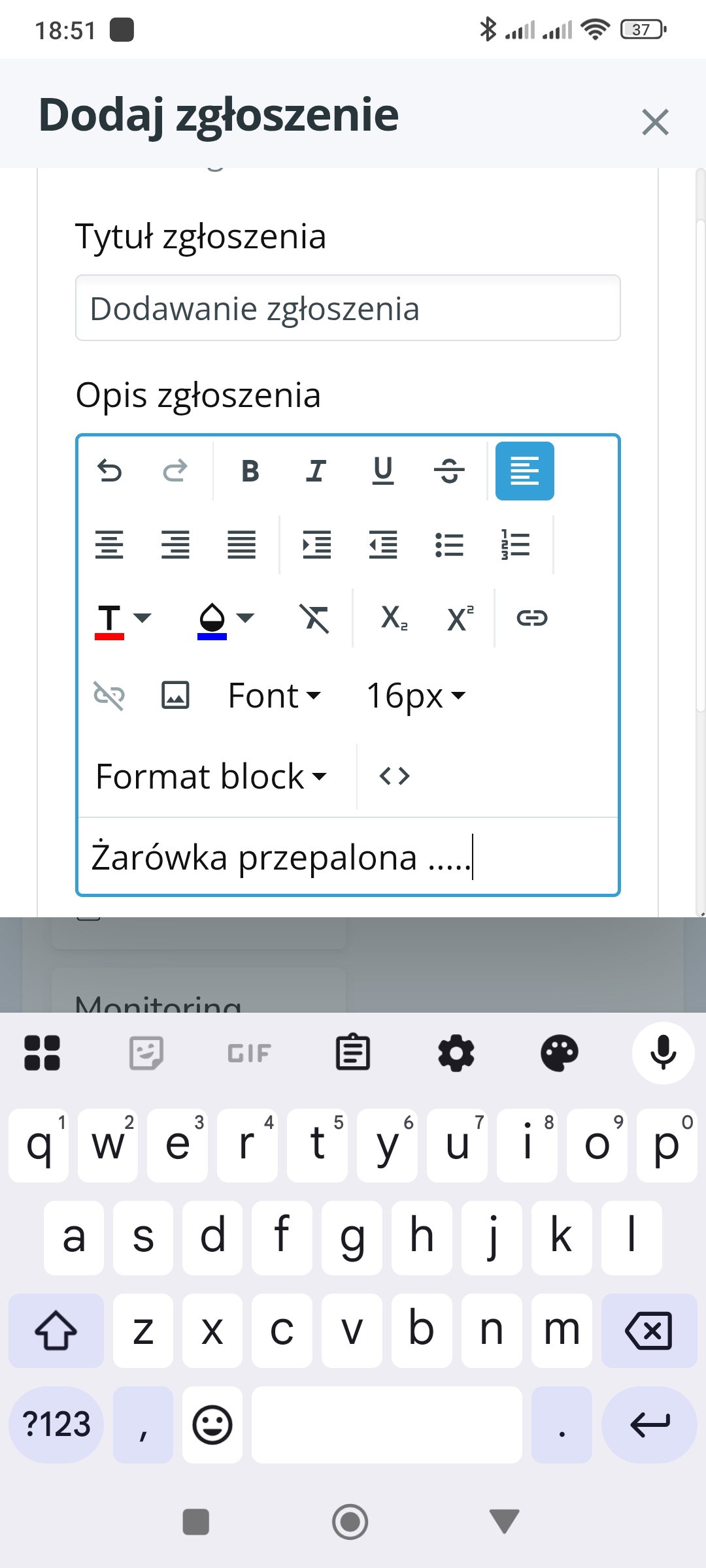 dodawanie zgłoszenia