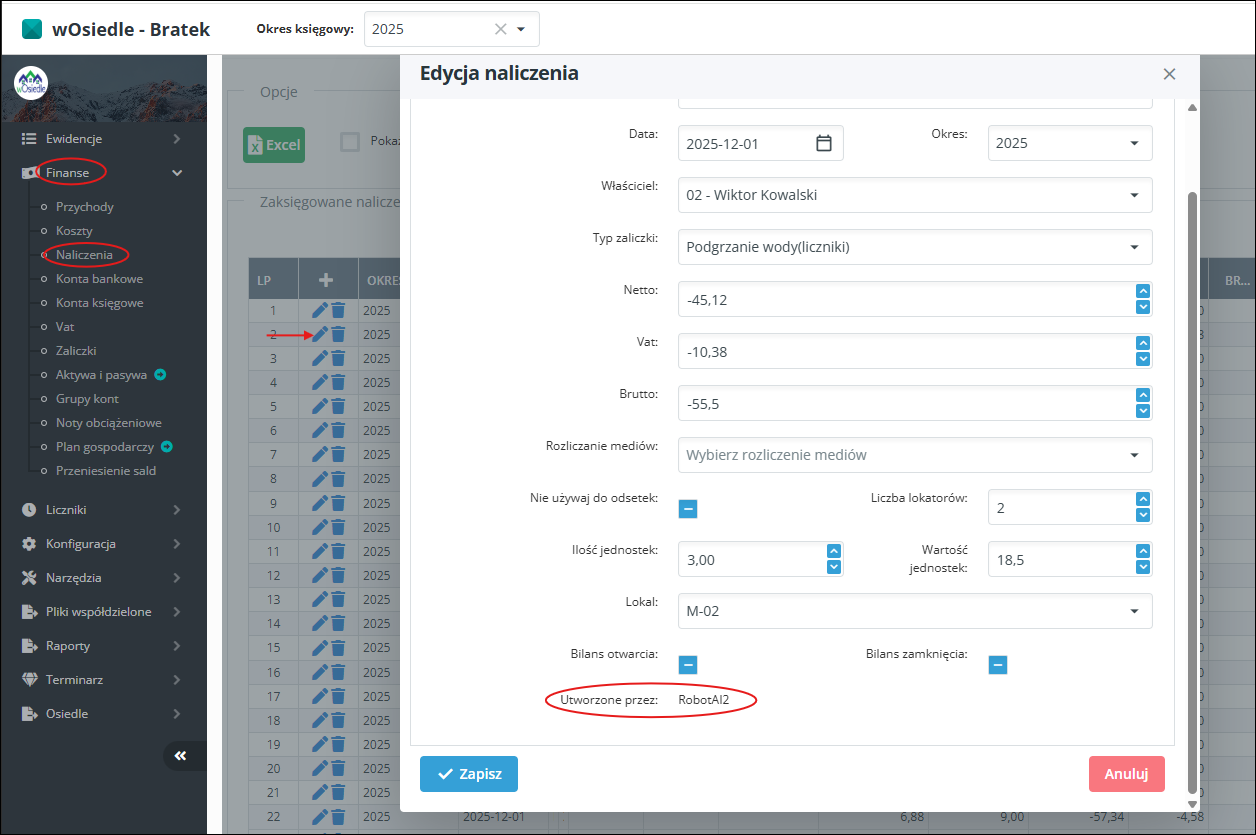 Kto dokonał naliczeń