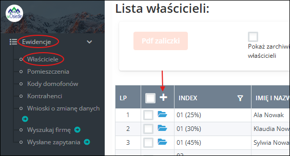 Dodawanie nowego właściciela