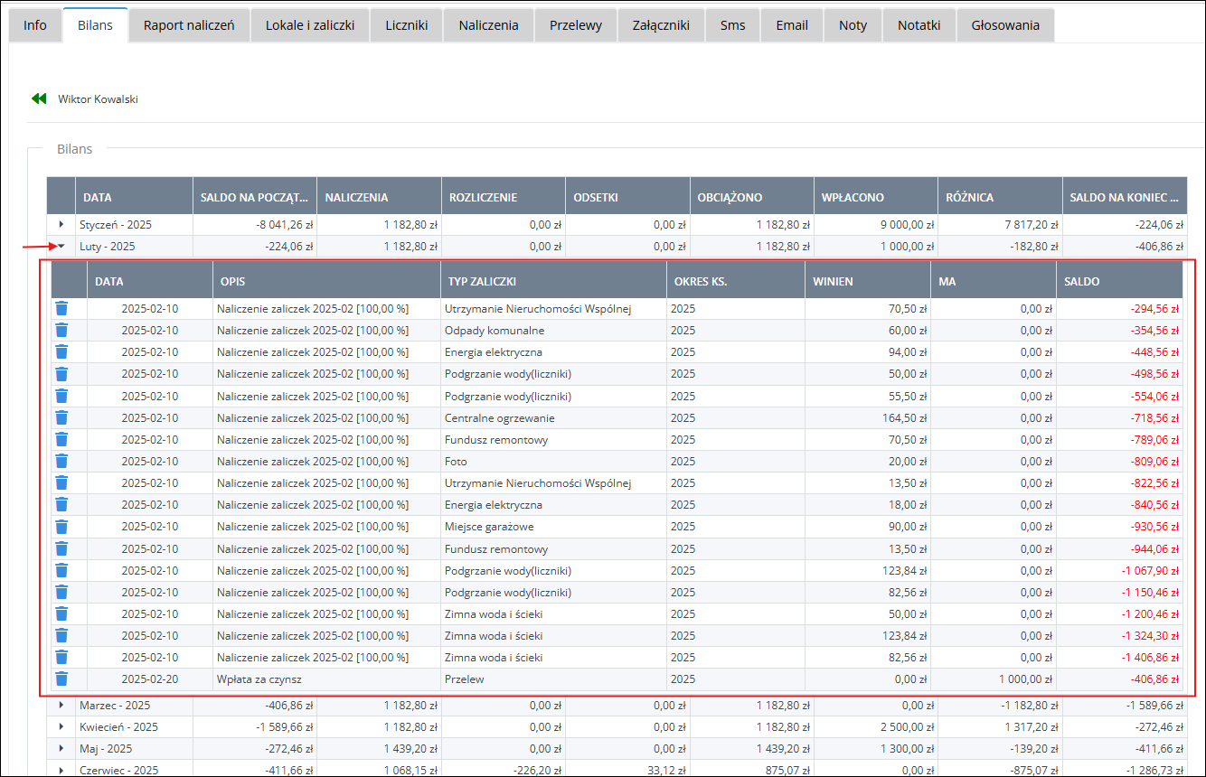 Bilans szczeg&oacute;łowy